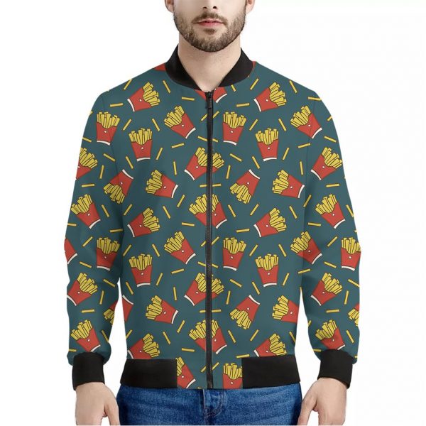 Doodle French Fries Pattern Print Bomber Jacket
