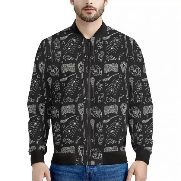 Doodle Lacrosse Pattern Print Bomber Jacket