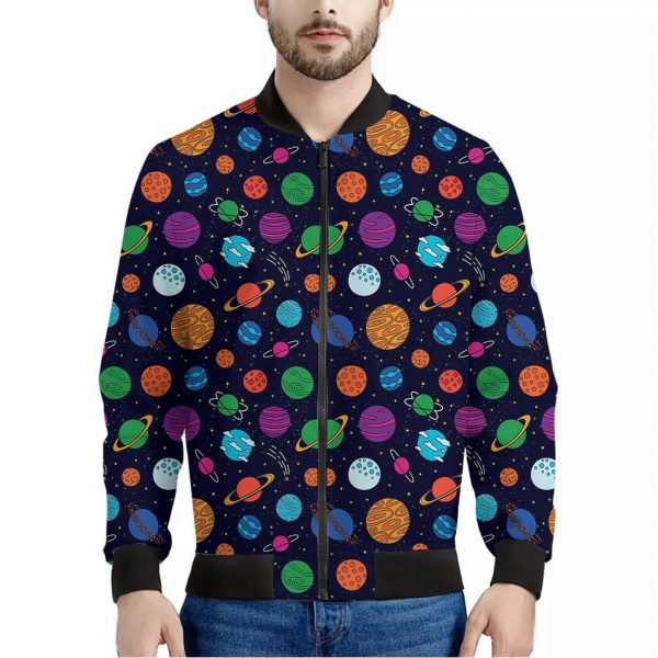 Doodle Planets Pattern Print Bomber Jacket