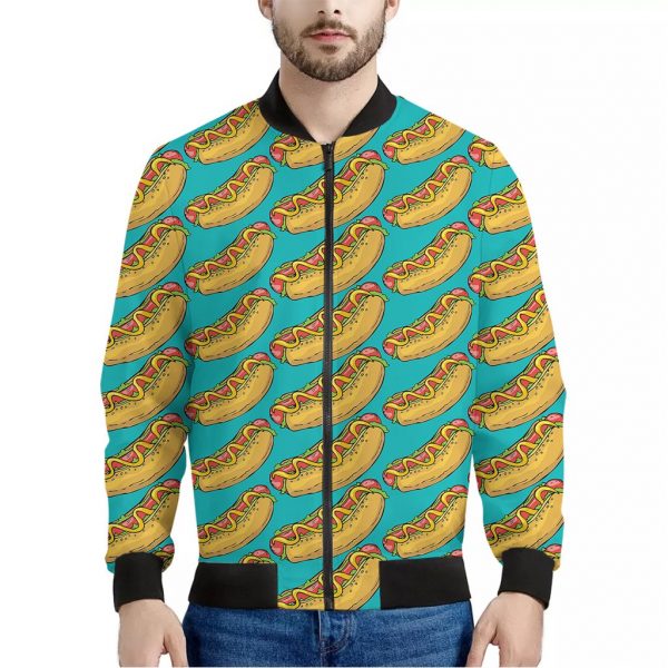 Drawing Hot Dog Pattern Print Bomber Jacket