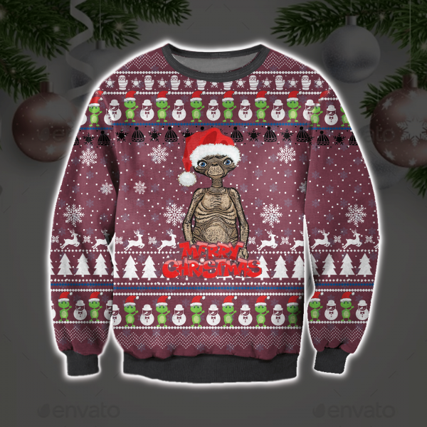 E.T. The Extra-Terrestrial 3D All Over Printed Ugly Christmas Sweatshirt