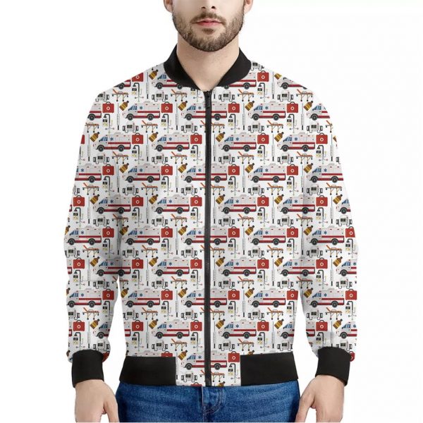 EMS Paramedic Pattern Print Bomber Jacket