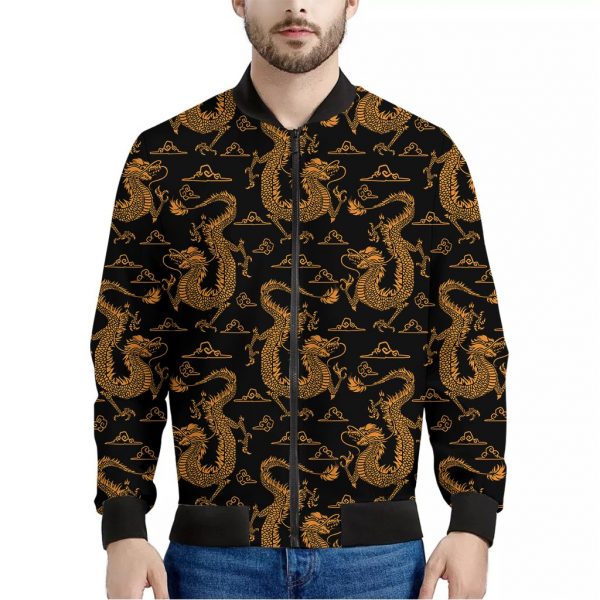 Eastern Dragon Pattern Print Bomber Jacket