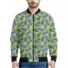 Eggplant With Leaves And Flowers Print Bomber Jacket