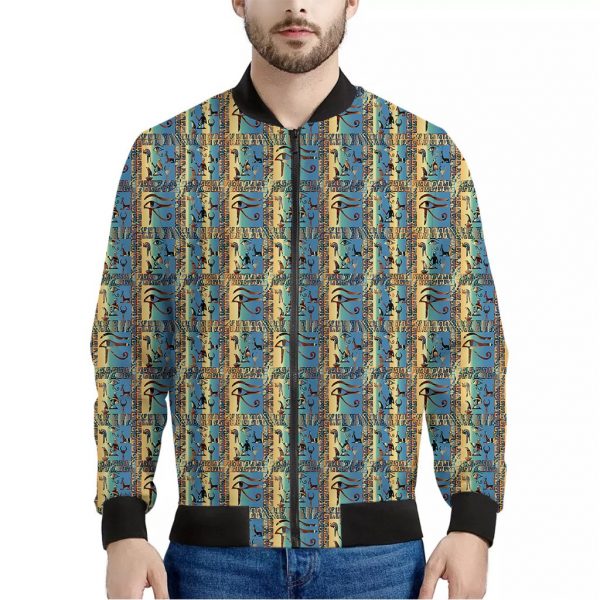 Egyptian Eye Of Horus Pattern Print Bomber Jacket