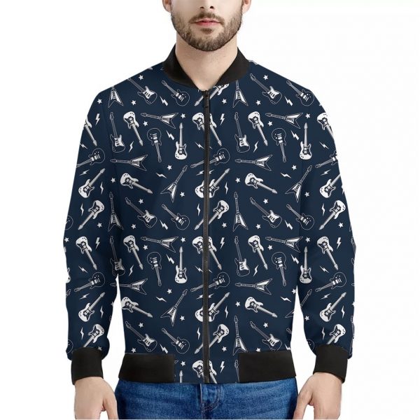 Electric Guitar Pattern Print Bomber Jacket