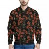 Embroidery Poppy Pattern Print Bomber Jacket