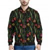 Embroidery Tulip Pattern Print Bomber Jacket