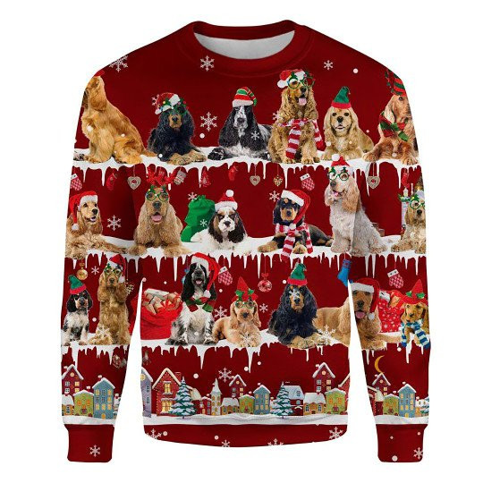 English Cocker Spaniel Snow Christmas Ugly Christmas Sweatshirt Animal Dog Cat Sweater Unisex