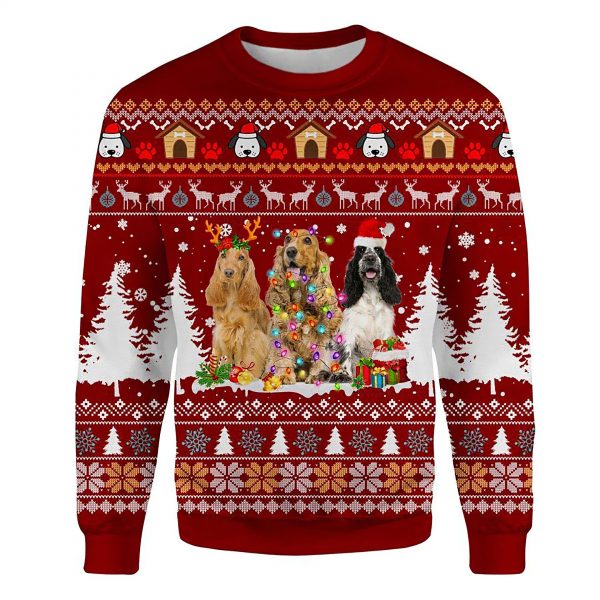 English Cocker Spaniel Ugly Christmas Sweatshirt Animal Dog Cat Sweater Unisex