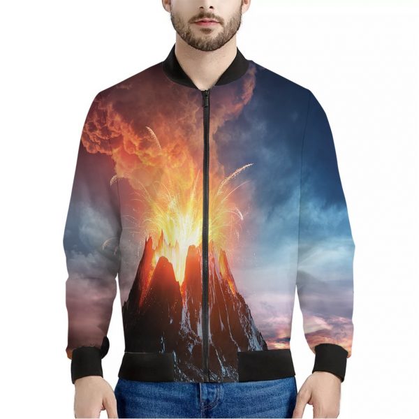Erupting Volcano Print Bomber Jacket