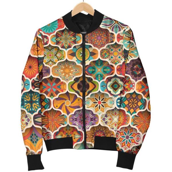 Ethnic Mandala Bohemian Pattern Print Bomber Jacket