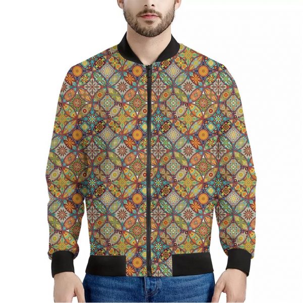 Ethnic Mandala Patchwork Pattern Print Bomber Jacket