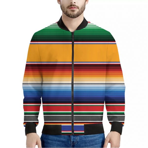 Ethnic Serape Blanket Stripe Print Bomber Jacket