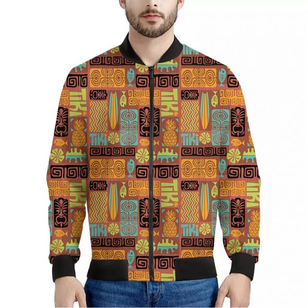 Ethnic Tiki Pattern Print Bomber Jacket