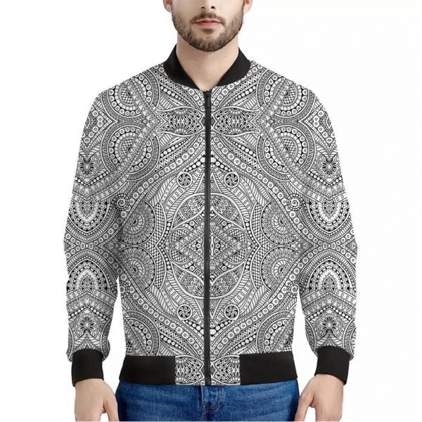 Ethnic Zentangle Pattern Print Bomber Jacket