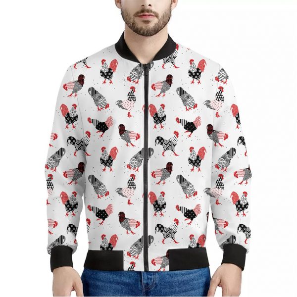 Exotic Chicken Pattern Print Bomber Jacket