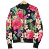Exotic Hibiscus Flowers Pattern Print Bomber Jacket
