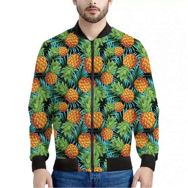 Exotic Tropical Pineapple Pattern Print Bomber Jacket