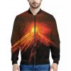 Fire Volcano Print Bomber Jacket