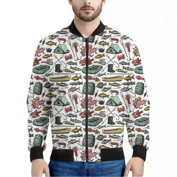 Fishing Equipment Pattern Print Bomber Jacket