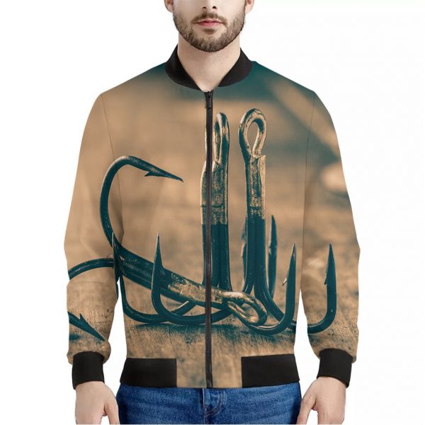 Fishing Hooks Print Bomber Jacket
