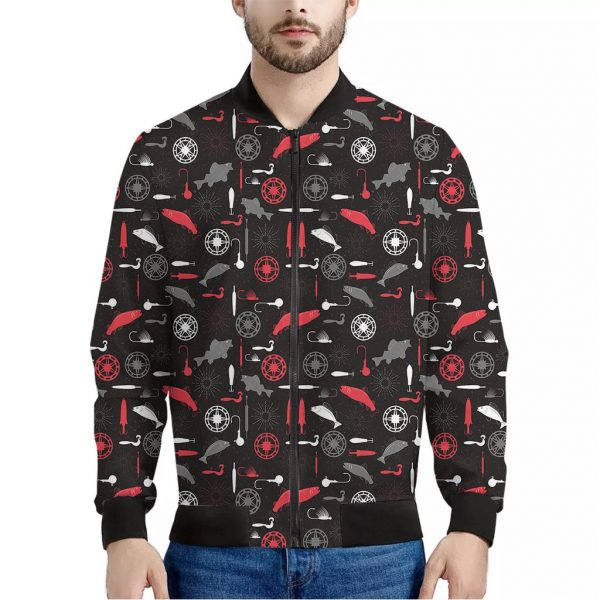 Fishing Theme Pattern Print Bomber Jacket
