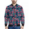Flamingo And Hawaiian Floral Print Bomber Jacket