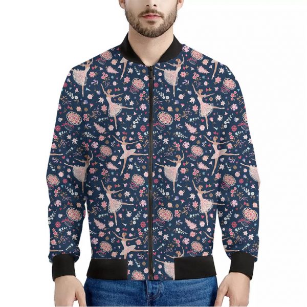 Floral Ballet Pattern Print Bomber Jacket