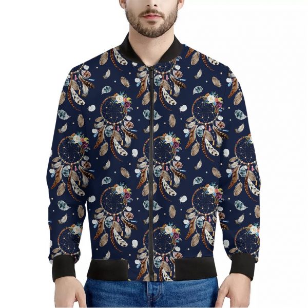 Floral Dream Catcher Pattern Print Bomber Jacket