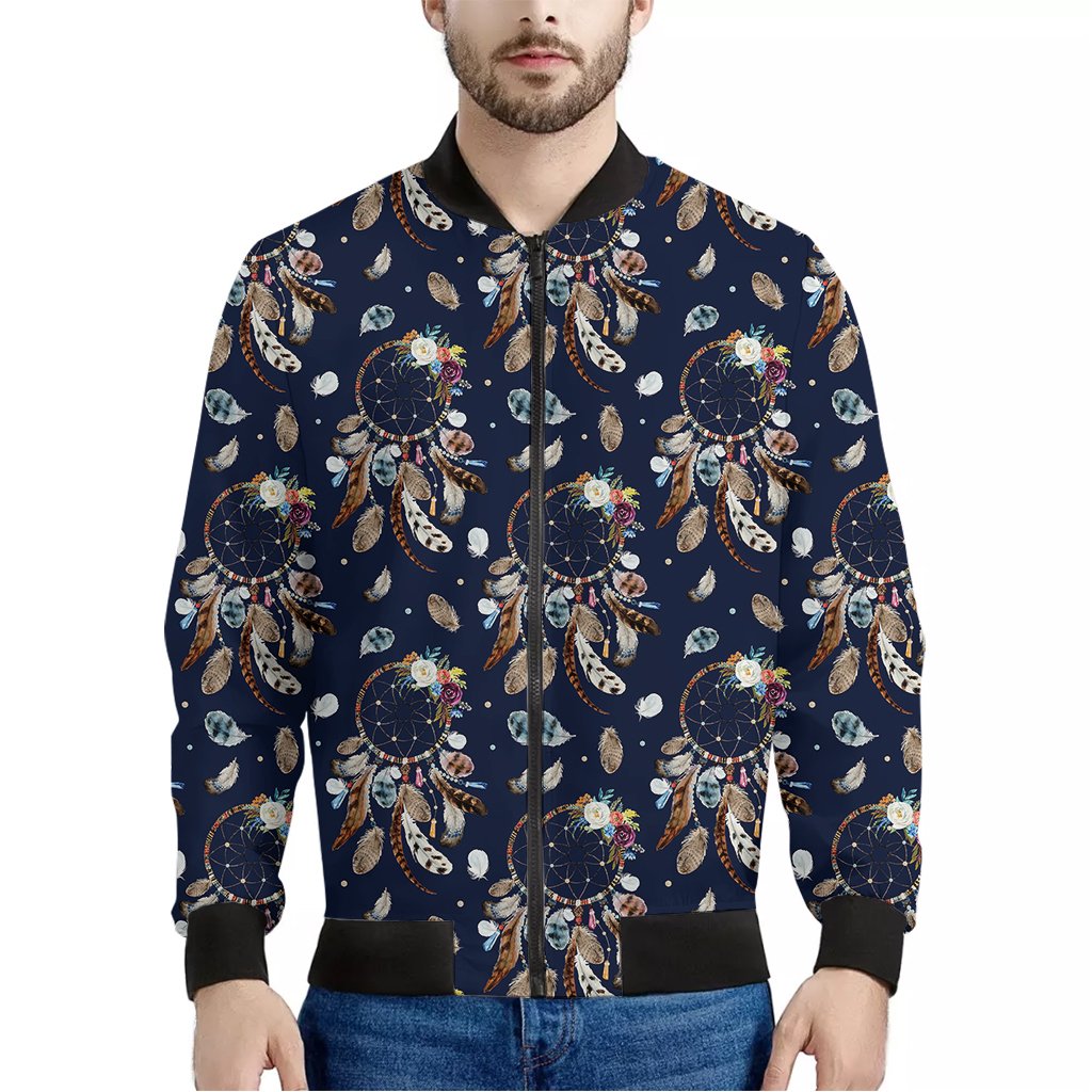 Floral-Dream-Catcher-Pattern-Print-Bomber-Jacket Floral Dream Catcher Pattern Print Bomber Jacket