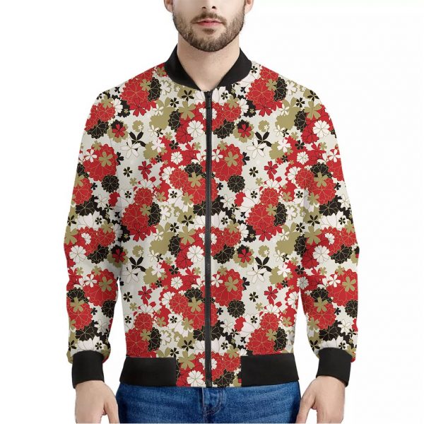 Floral Kimono Pattern Print Bomber Jacket