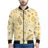 Flower Bee Pattern Print Bomber Jacket