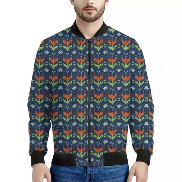 Flower Knitted Pattern Print Bomber Jacket
