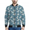Flying Crane Bird Pattern Print Bomber Jacket