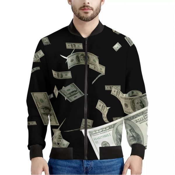 Flying US Dollar Print Bomber Jacket