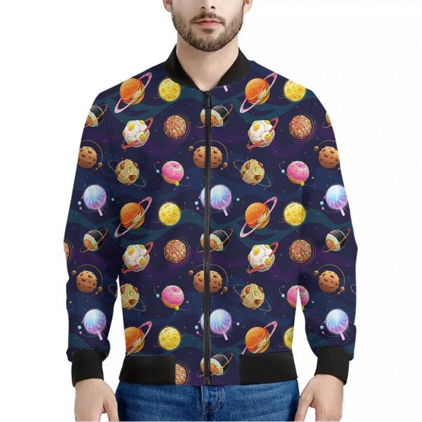 Food Planets Pattern Print Bomber Jacket