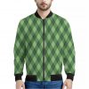 Forest Green Argyle Pattern Print Bomber Jacket