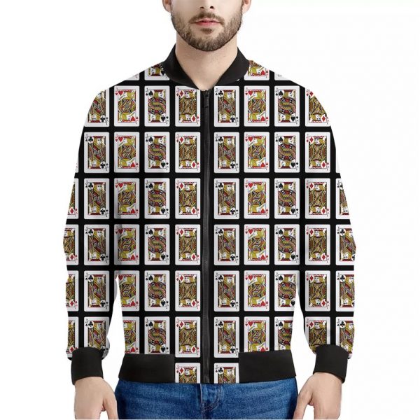 Four Jacks Playing Cards Pattern Print Bomber Jacket
