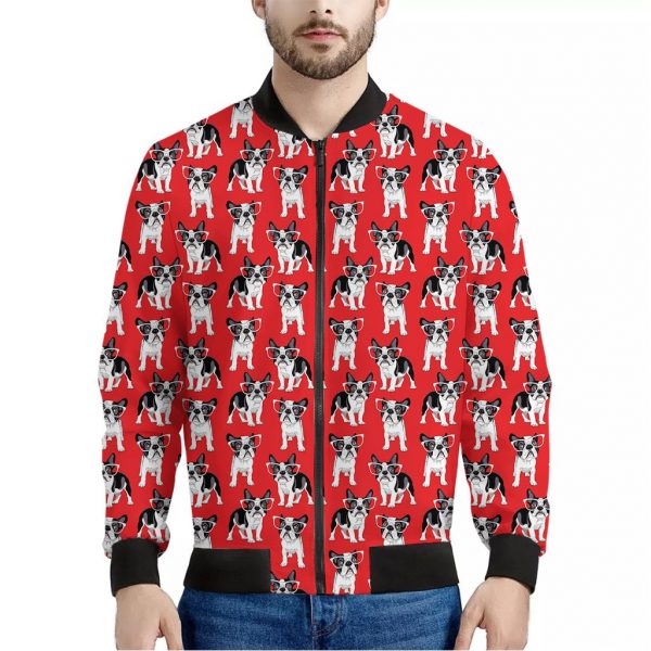 French Bulldog With Glasses Print Bomber Jacket