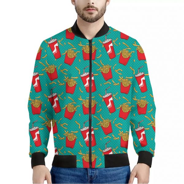 French Fries And Cola Pattern Print Bomber Jacket