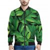 Fresh Green Leaf Print Bomber Jacket