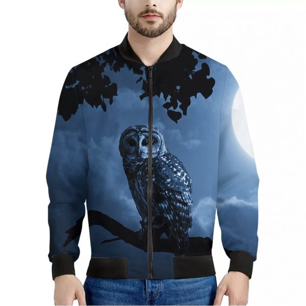 Full Moon Night Owl Print Bomber Jacket