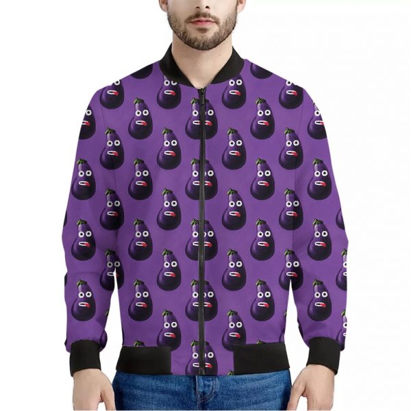 Funny Eggplant Pattern Print Bomber Jacket