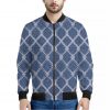 Geometric Denim Jeans Pattern Print Bomber Jacket