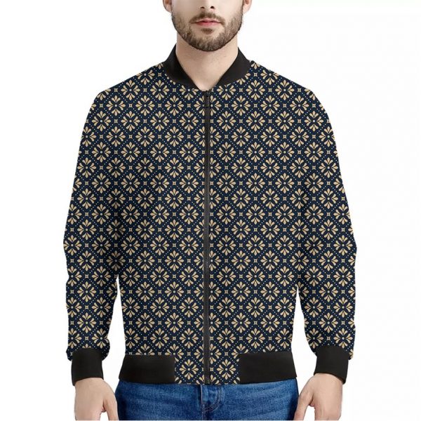 Geometric Floral Print Bomber Jacket