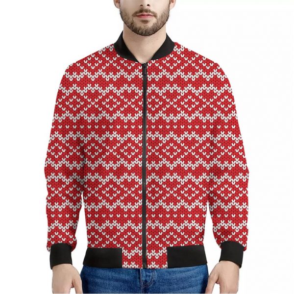 Geometric Knitted Pattern Print Bomber Jacket