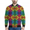 Geometric Rainbow Pattern Print Bomber Jacket