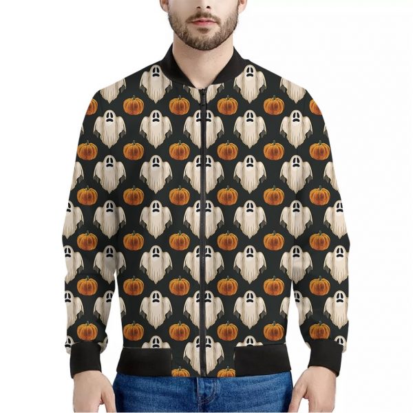 Ghost And Pumpkin Pattern Print Bomber Jacket