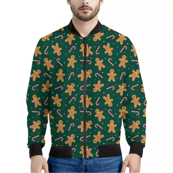 Gingerbread Man Cookies Pattern Print Bomber Jacket